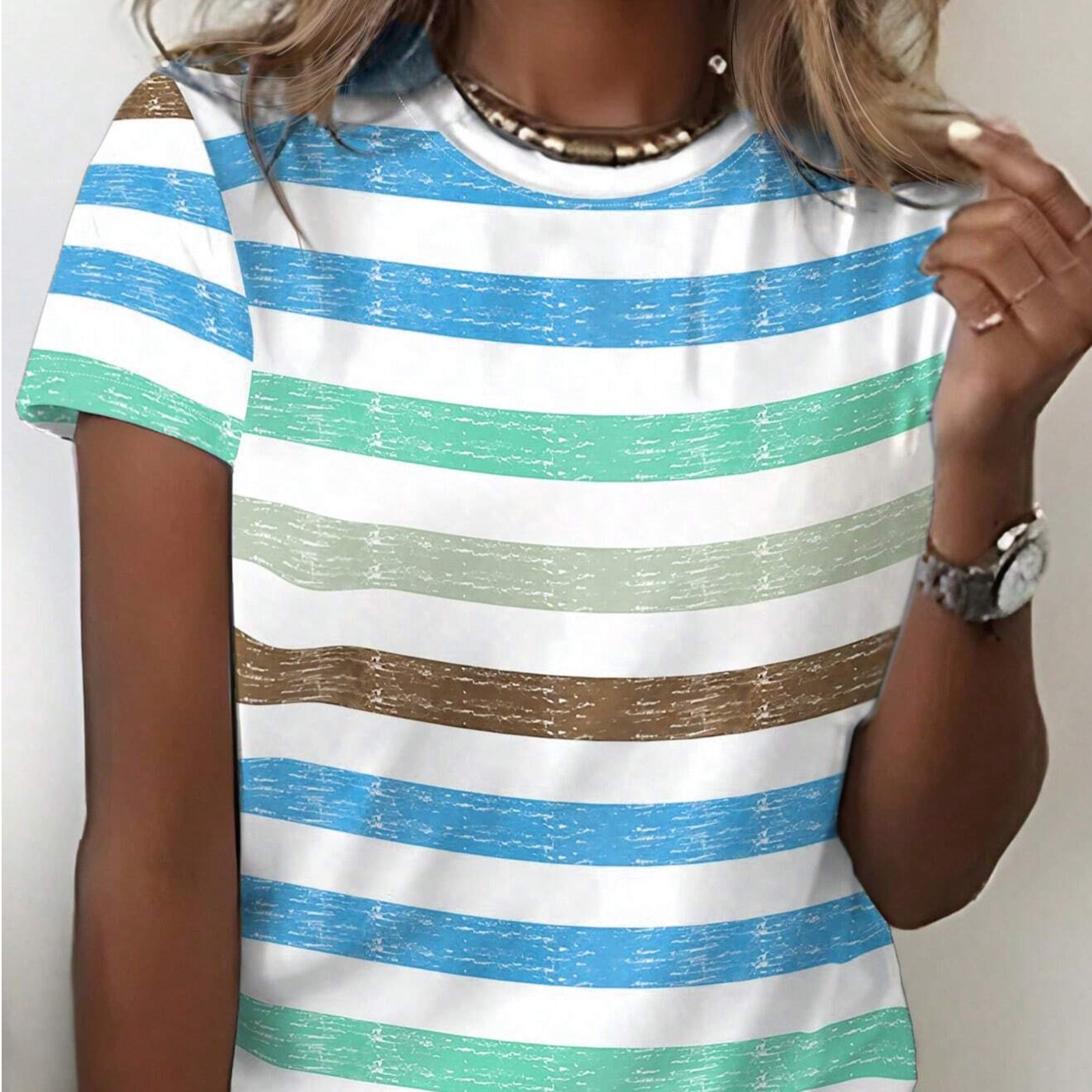 Letter Printed Ombre Round Neck Short Sleeve T-Shirt For Spring/Summer