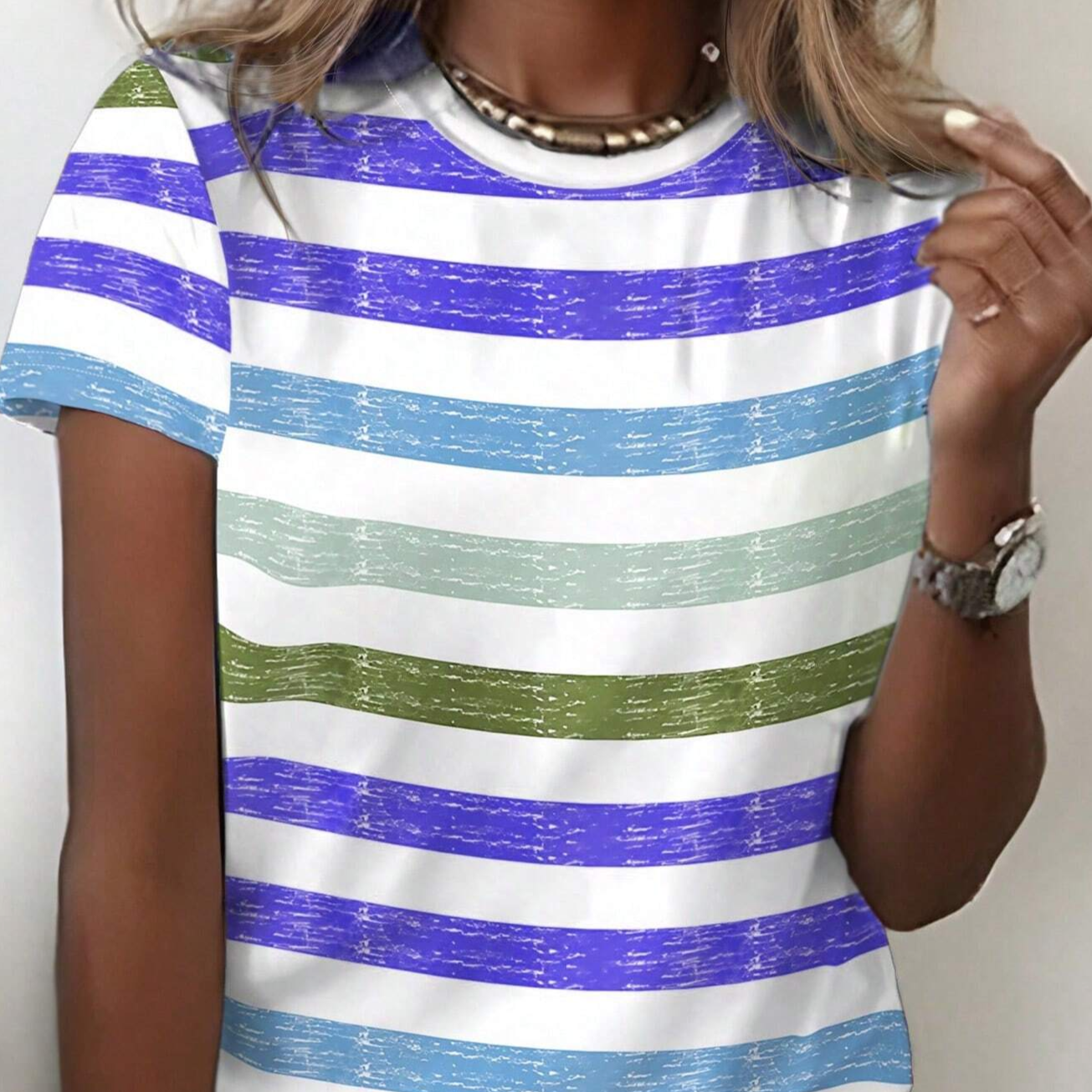 Letter Printed Ombre Round Neck Short Sleeve T-Shirt For Spring/Summer