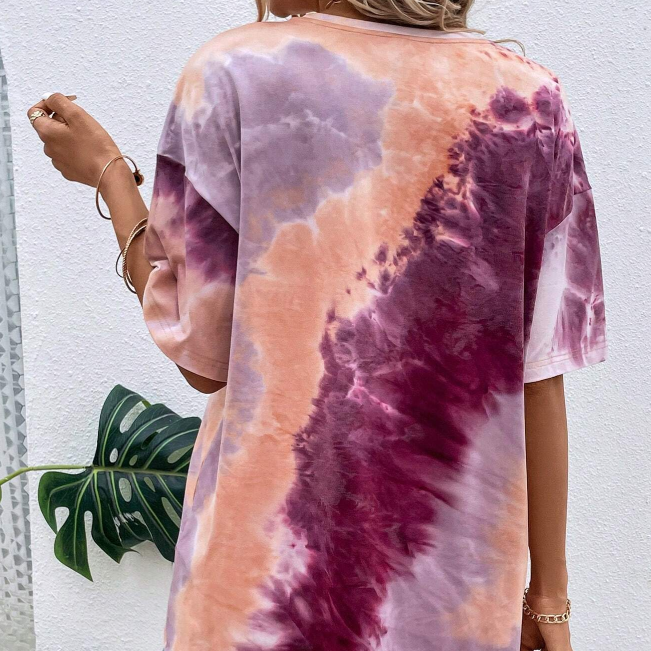 Tie Dye Slogan Patched Detail Drop Shoulder Tee