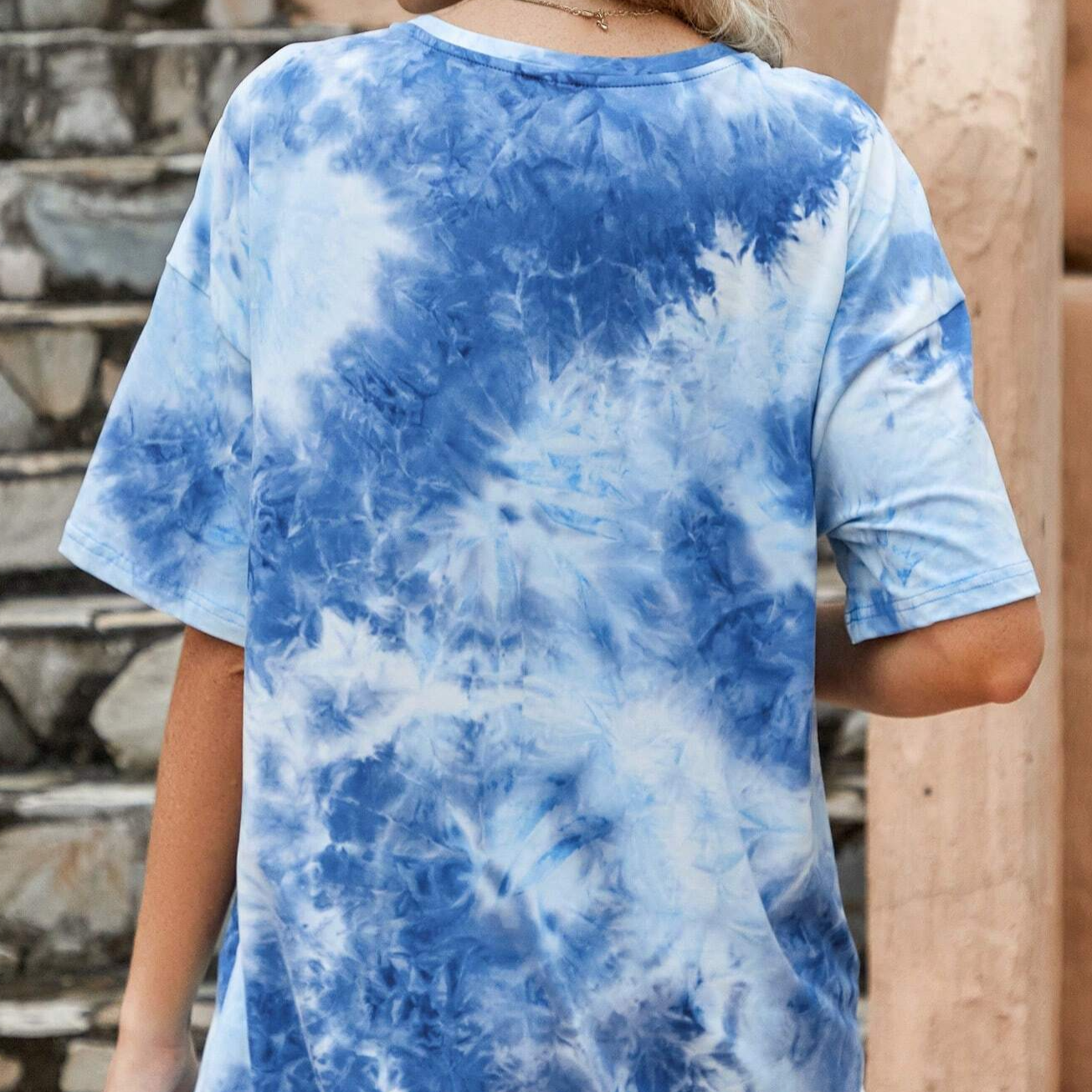 Tie Dye Slogan Patched Detail Drop Shoulder Tee