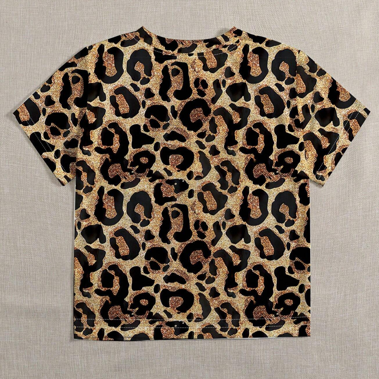 Ladies' Creative Leopard Splice Pattern Printed Short Sleeve T-Shirt For Casual Spring/Summer Outfits