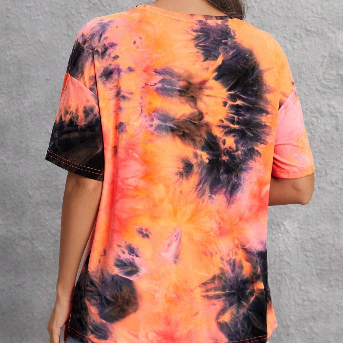 Tie Dye Slogan Patched Detail Drop Shoulder Tee