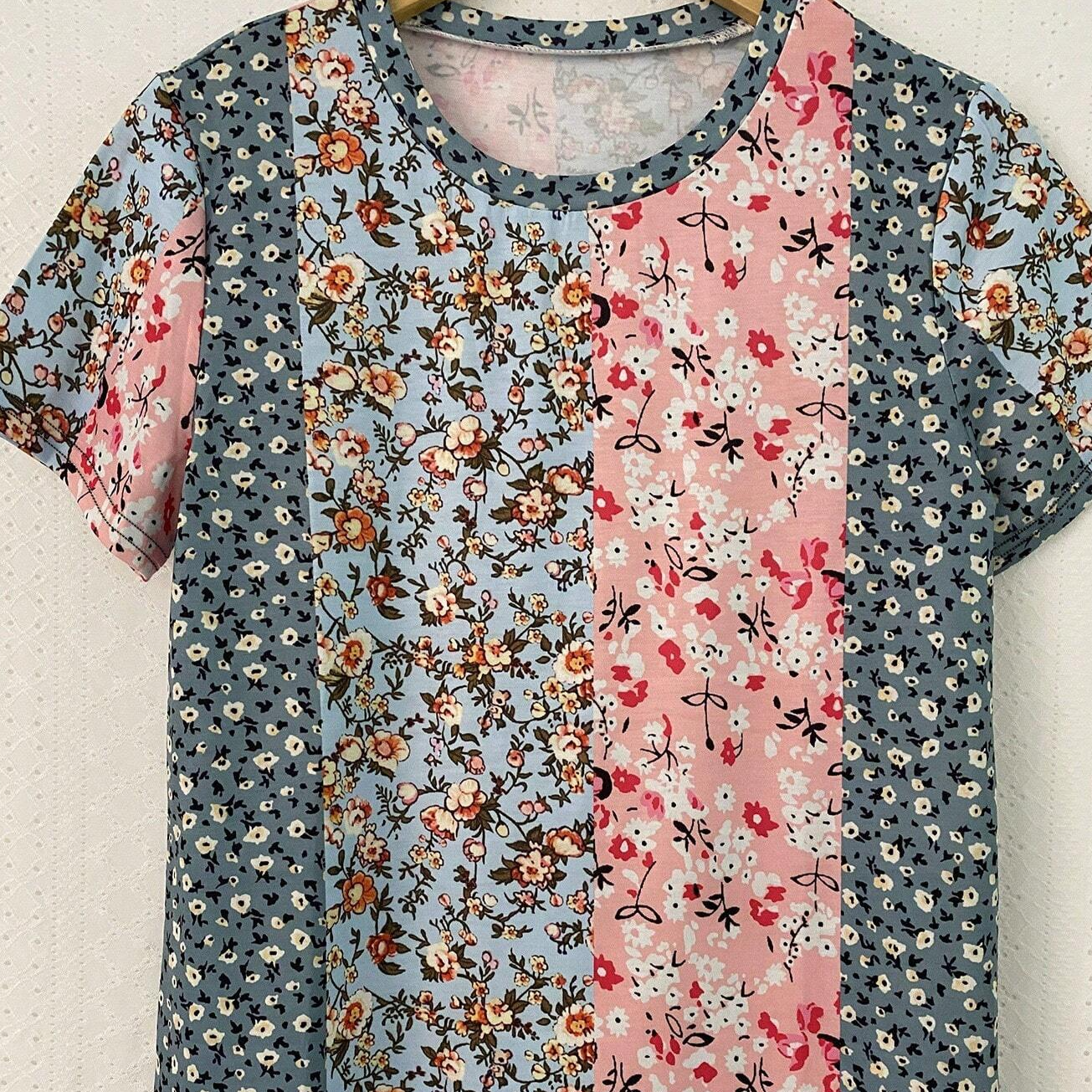 Women's Floral Print Casual Short Sleeve T-Shirt With Vacation Style