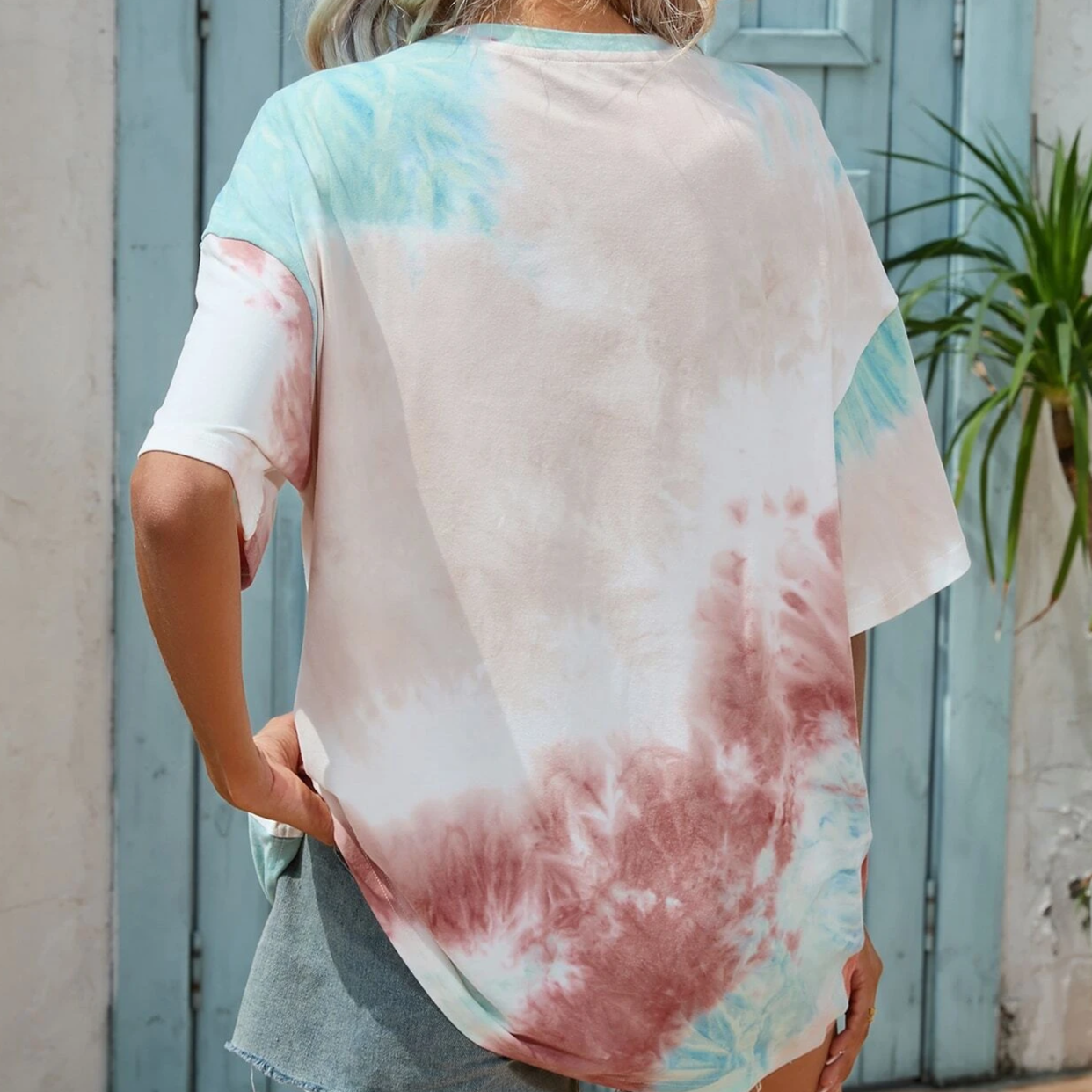 Tie Dye Slogan Patched Detail Drop Shoulder Tee