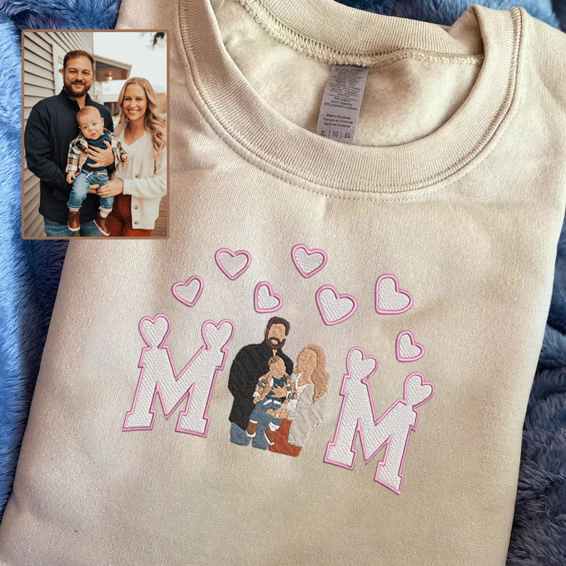 Mother's Day Personalized Embroidered Family Photo Hoodie Sweatshirt T-Shirt