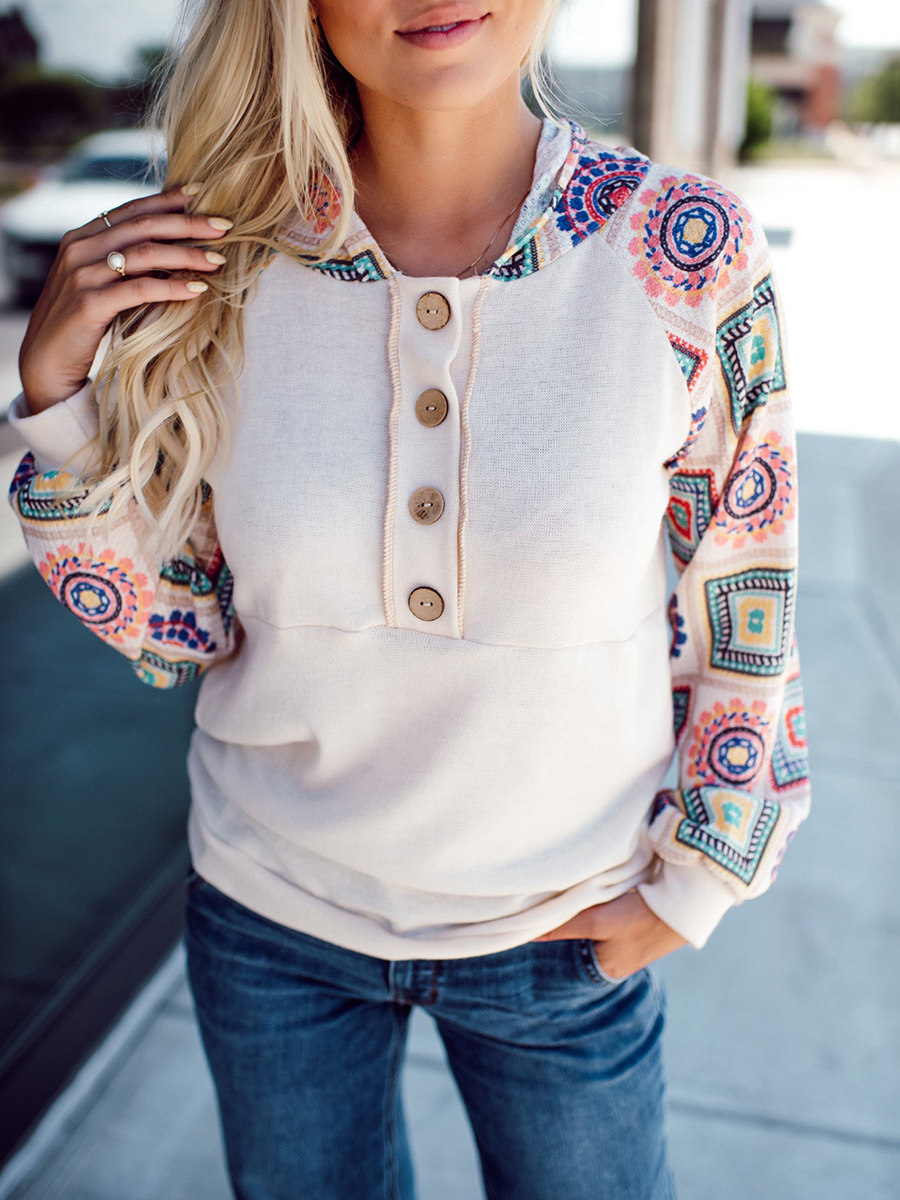 Women's pattern patchwork button up hoodie