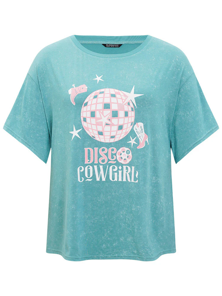 Star & Boots Print Heather Graphic T-shirt