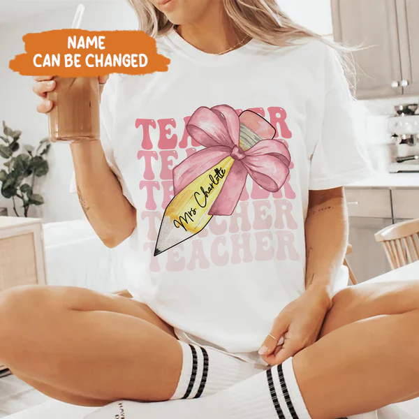 Custom Teacher Pencil Coquette Bow Shirt, Teach Love Inspire Techer Back To School