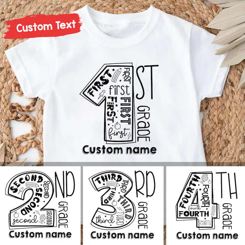 Personalized First Grade 2nd Grade 3rd Grade Shirt, Custom Name Toddler Shirt, Back to School Gift, First Day Of School Kids Shirt