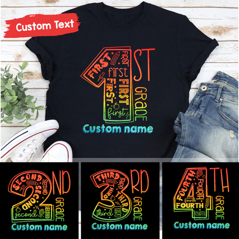 Personalized First Grade 2nd Grade 3rd Grade Shirt, Custom Name Toddler Shirt, Back to School Gift, First Day Of School Kids Shirt