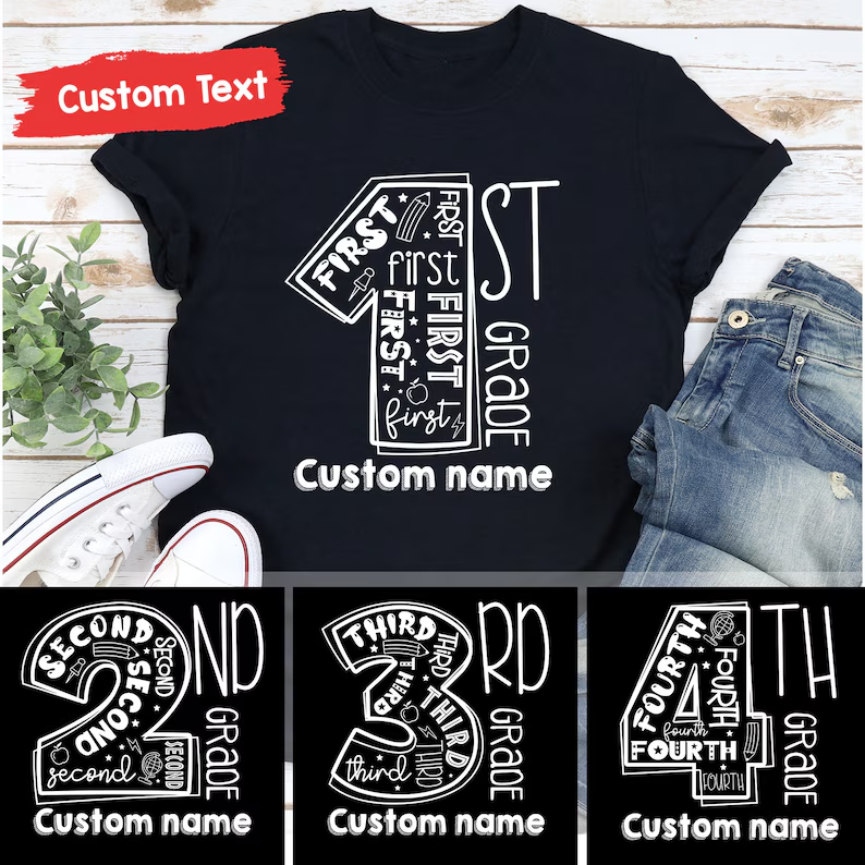 Personalized First Grade 2nd Grade 3rd Grade Shirt, Custom Name Toddler Shirt, Back to School Gift, First Day Of School Kids Shirt