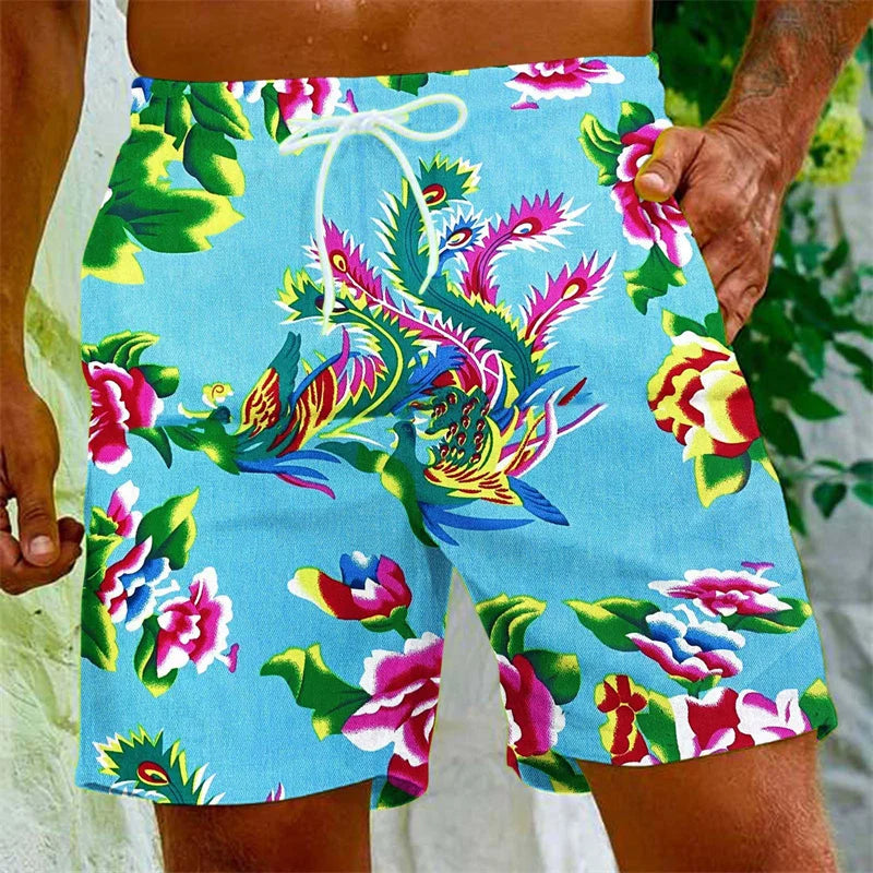 Chinese Dongbei Flower  Beach Shorts For Men Surfing Board Shorts