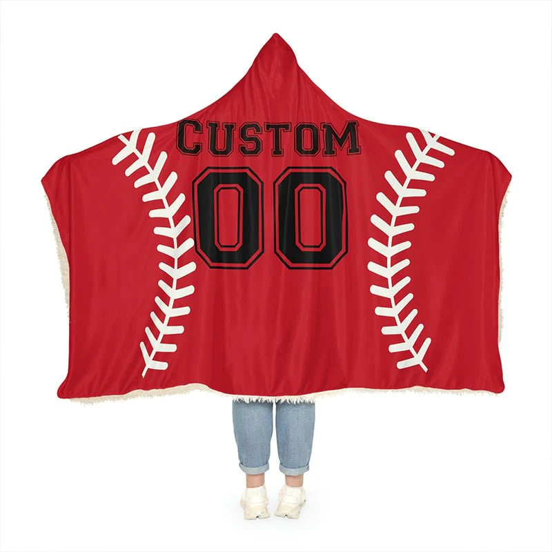 Baseball Hooded Blanket, Custom Gift,Custom Softball Wearable Blanket