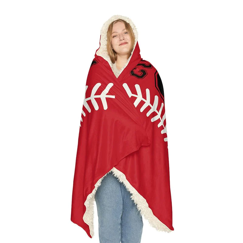 Baseball Hooded Blanket, Custom Gift,Custom Softball Wearable Blanket