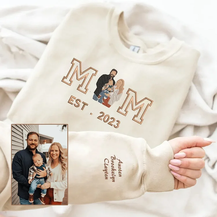 Custom Embroidered Portrait Sweatshirt best gift For Mom