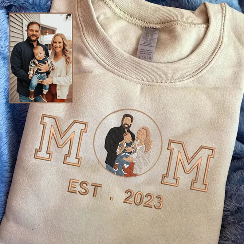 Custom Embroidered Portrait Sweatshirt best gift For Mom