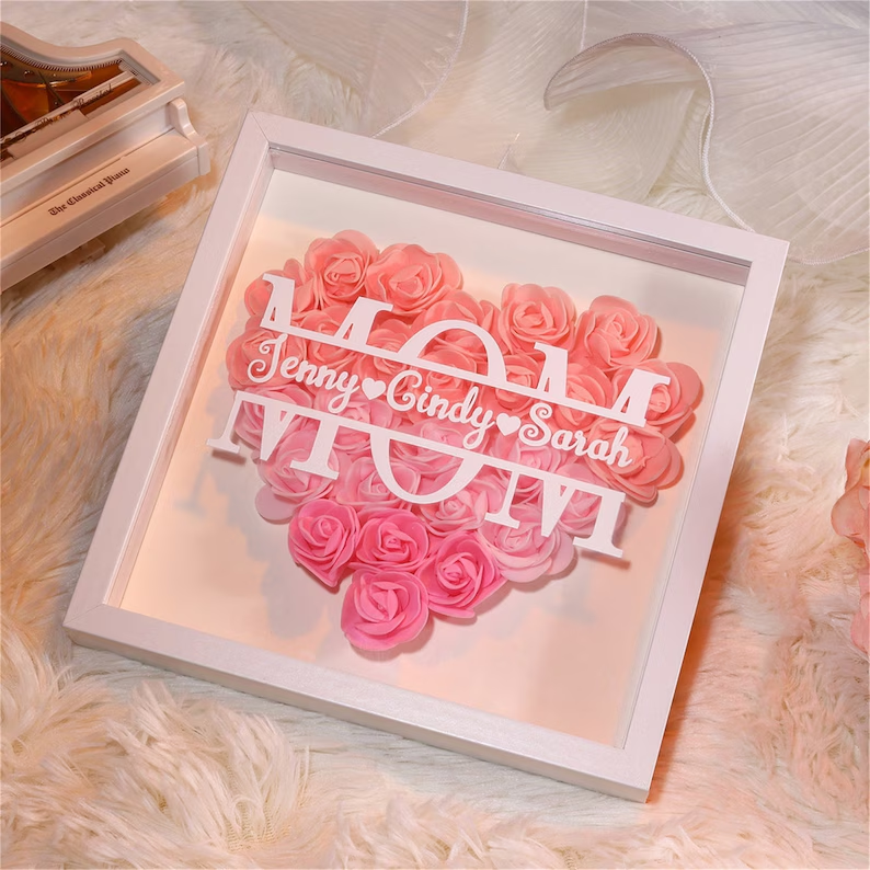 Personalized Mom Flower Shadow Box With Name