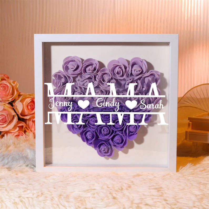 Personalized Mom Flower Shadow Box With Name