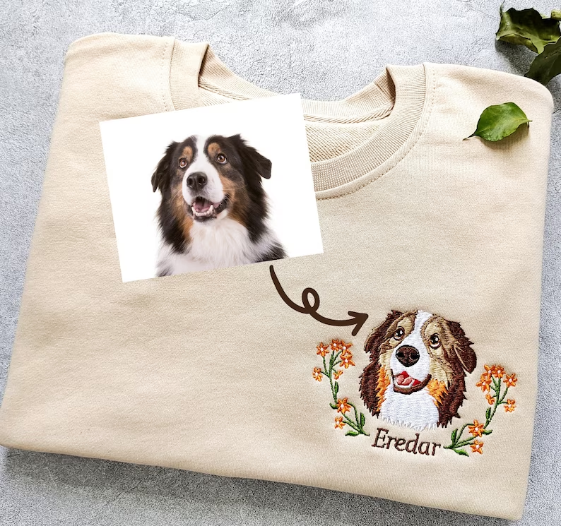 Custom Dog Face Embroidered Sweatshirt, Dog Lovers Sweatshirt, Gift for Pet Lovers