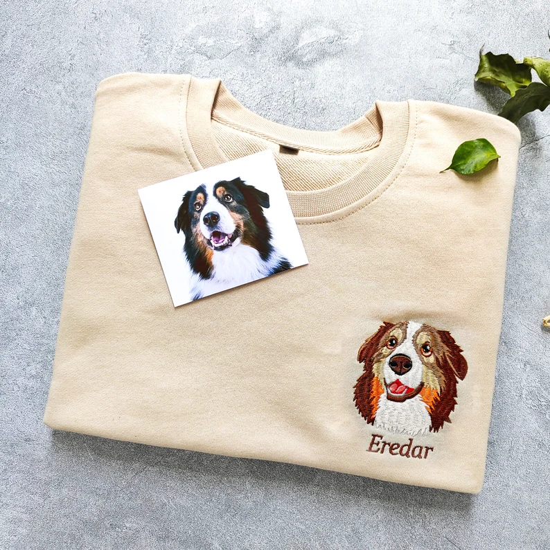 Custom Dog Face Embroidered Sweatshirt, Dog Lovers Sweatshirt, Gift for Pet Lovers