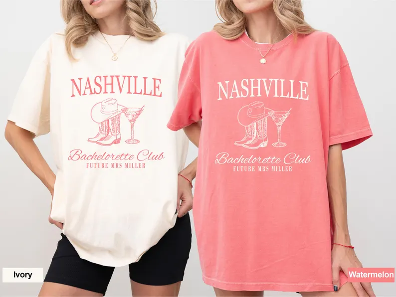 Custom Bachelorette Party Matching Comfort Colors Shirts, Luxury Personalized Bachelorette Party Shirts, Nashville Girls Trip