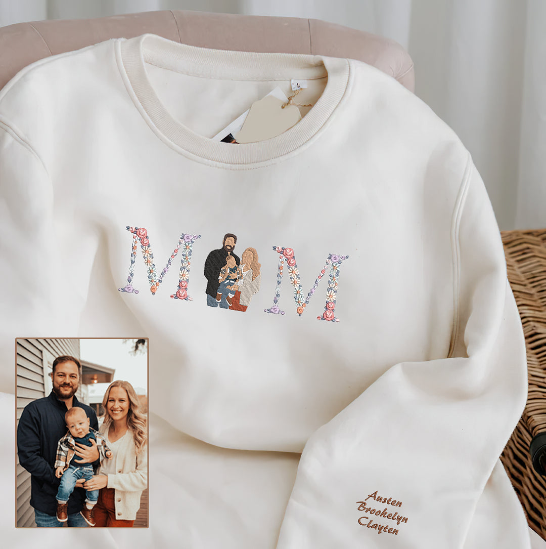 Personalized Embroidered Floral Family Photo Hoodie Sweatshirt T-Shirt