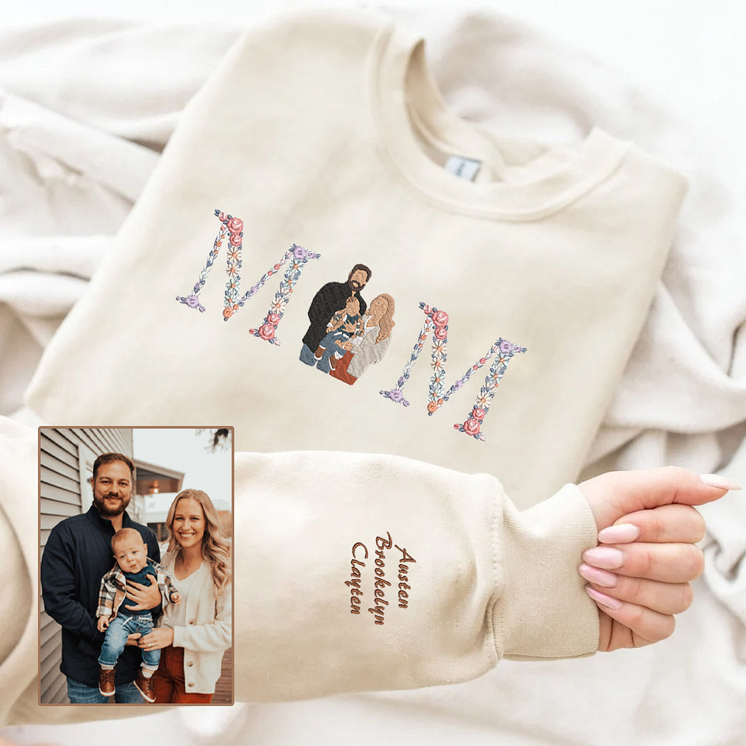 Personalized Embroidered Floral Family Photo Hoodie Sweatshirt T-Shirt