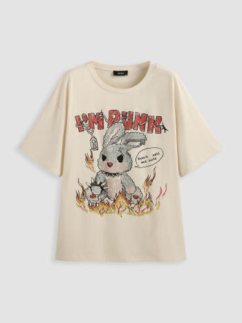 Round Neckline Rabbit Graphic Short Sleeve Tee Curve & Plus