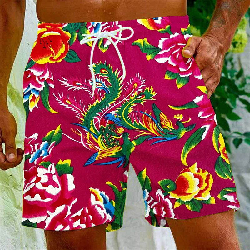 Chinese Dongbei Flower  Beach Shorts For Men Surfing Board Shorts