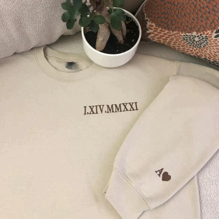 Custom Embroidered Roman Numeral Date Sweatshirt