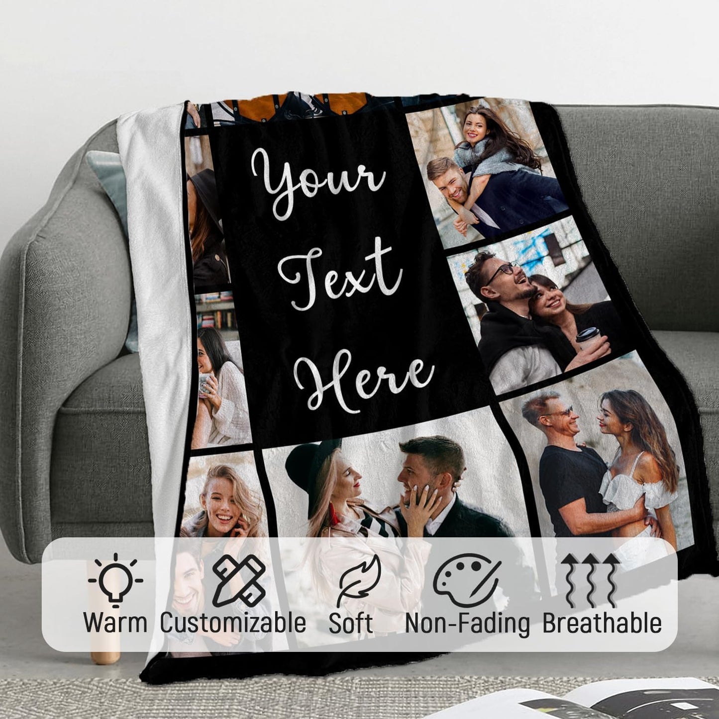 Custom Blanket with Photos Personalized Text Blankets