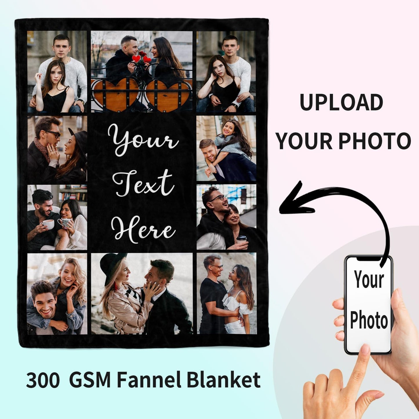 Custom Blanket with Photos Personalized Text Blankets