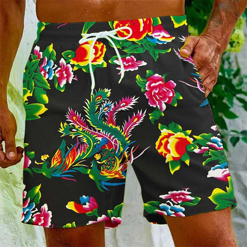 Chinese Dongbei Flower  Beach Shorts For Men Surfing Board Shorts