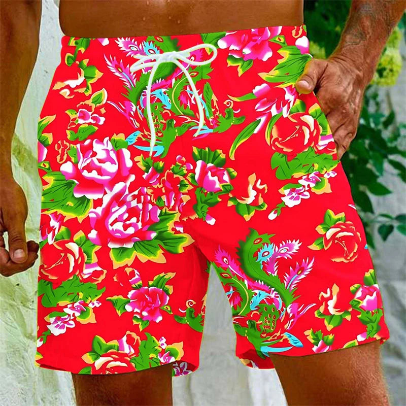 Chinese Dongbei Flower  Beach Shorts For Men Surfing Board Shorts