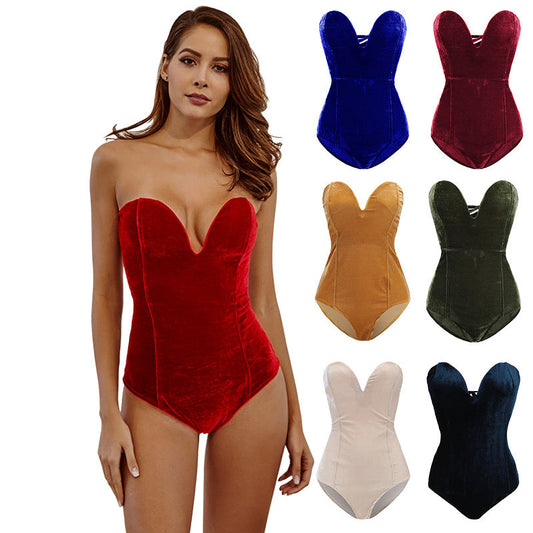 Tube Top Velvet Bodysuit Leotard Corset Back