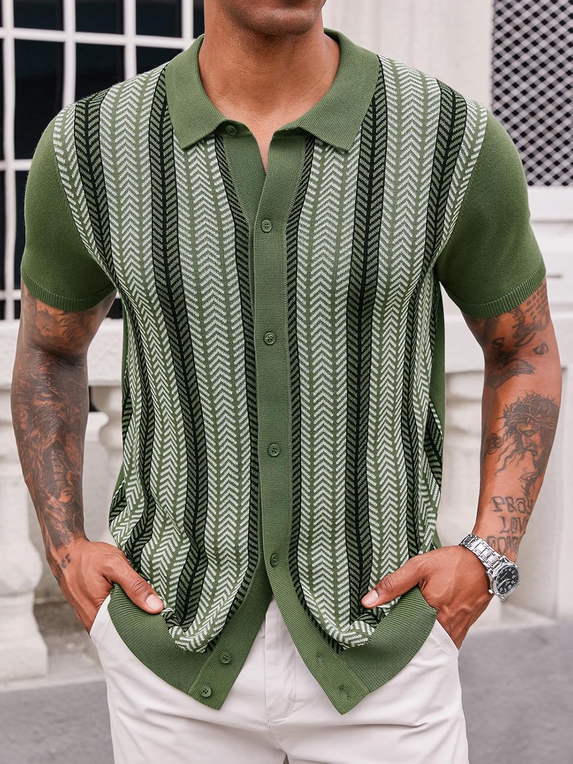 Mens Knit Polo Shirts Vintage Casual Short Sleeve Shirt Golf Button Down Old Money Sweater