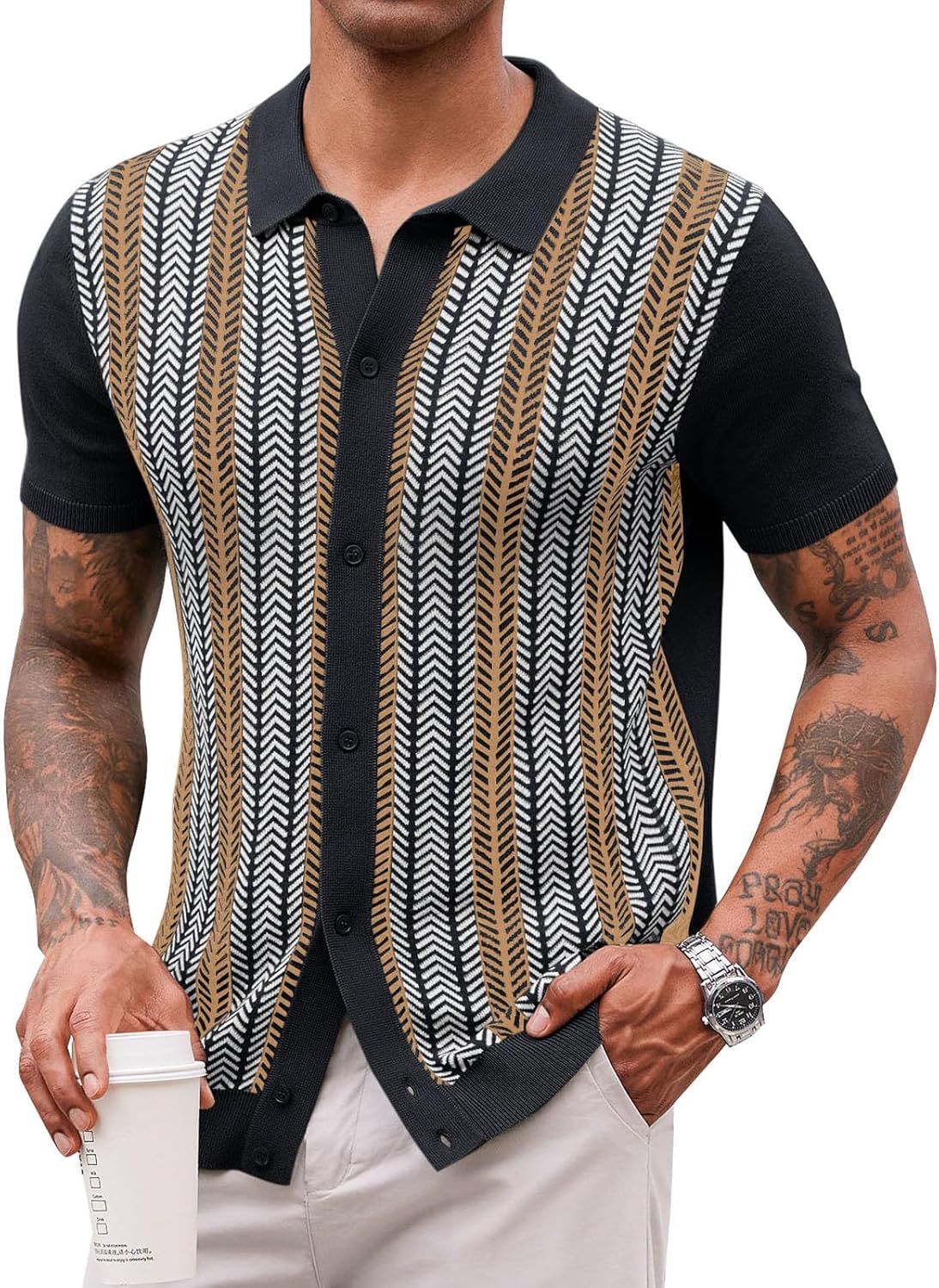 Mens Knit Polo Shirts Vintage Casual Short Sleeve Shirt Golf Button Down Old Money Sweater