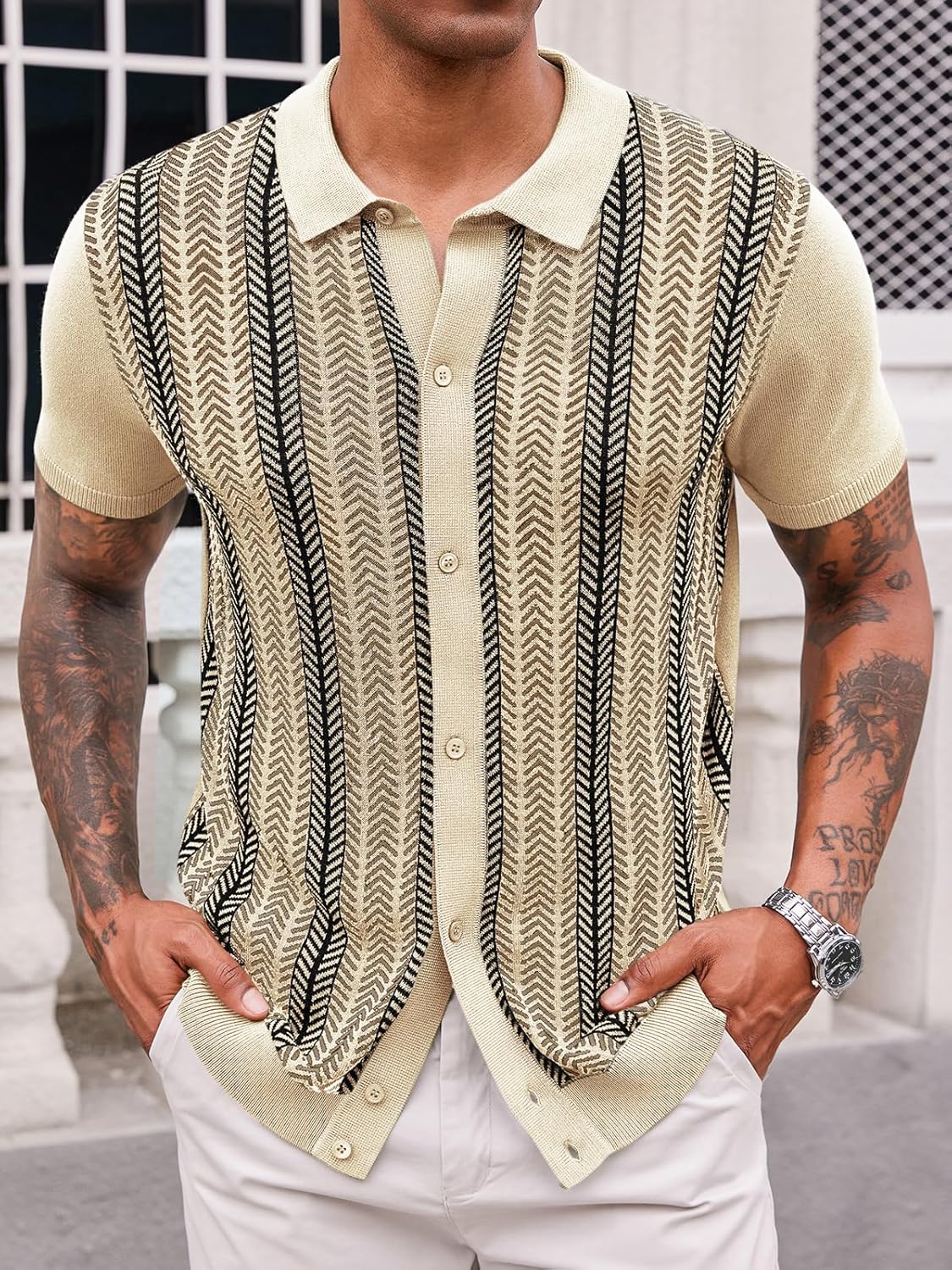 Mens Knit Polo Shirts Vintage Casual Short Sleeve Shirt Golf Button Down Old Money Sweater