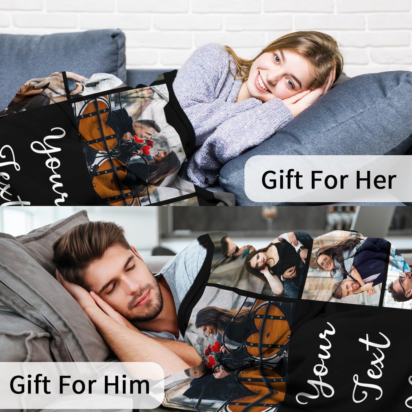 Custom Blanket with Photos Personalized Text Blankets