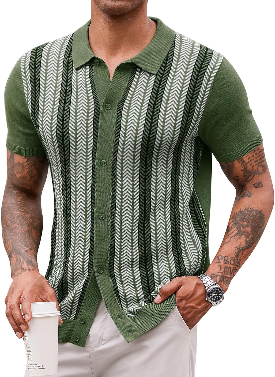 Mens Knit Polo Shirts Vintage Casual Short Sleeve Shirt Golf Button Down Old Money Sweater