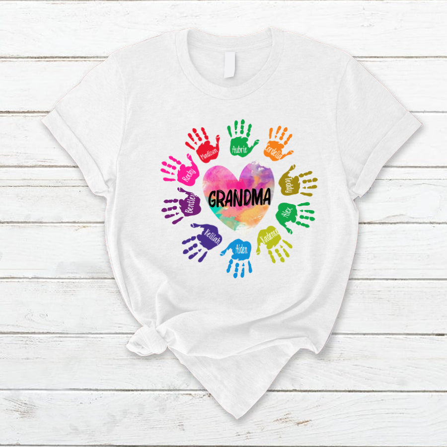 Grandma and Grandkids Heart Colorful Hands Shirt T-Shirt