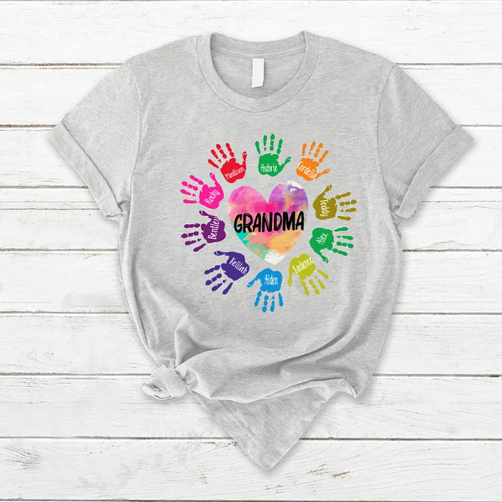 Grandma and Grandkids Heart Colorful Hands Shirt T-Shirt