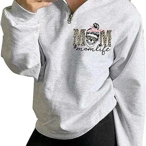 Womens Mama Sweatshirt Mom Life Zip Up  Funny Leopard