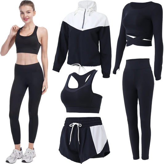 Workout Sets for Women 5 PCS Yoga Outfits Activewear Tracksuit Sets