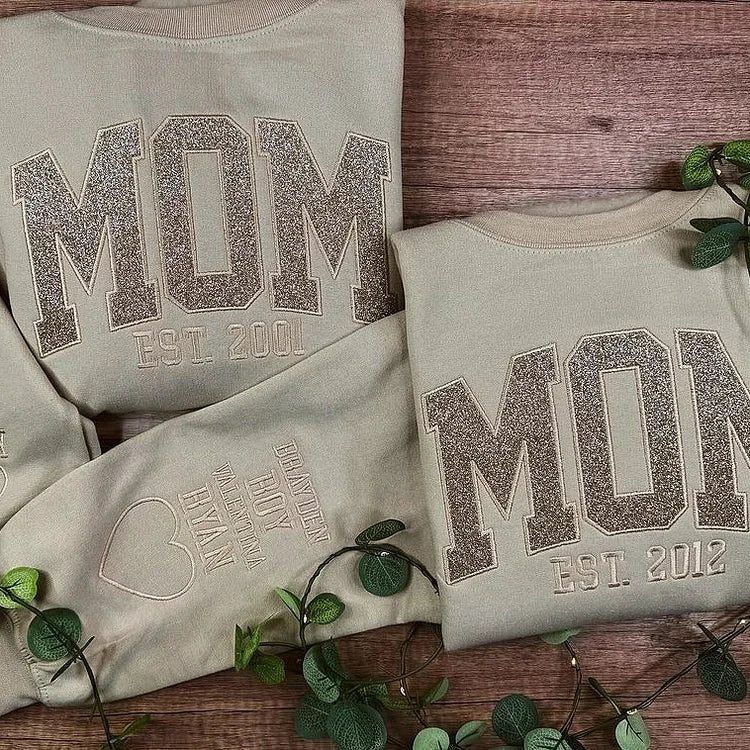 Custom Embroidered Glitter Vinyl MAMA Sweatshirt