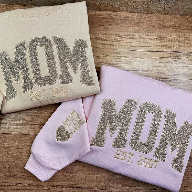 Custom Embroidered Glitter Vinyl MAMA Sweatshirt