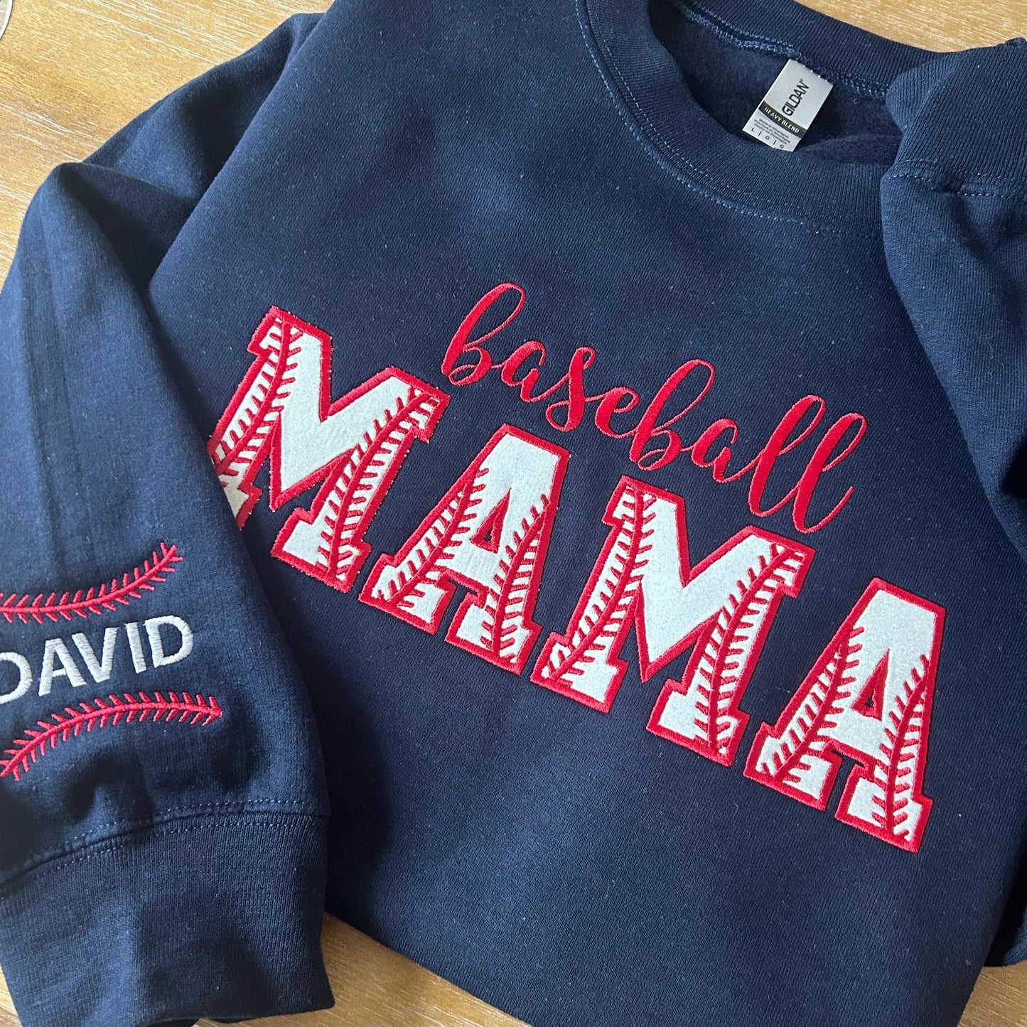 Embroidered Baseball Mama Glitter Crewneck Sweatshirt