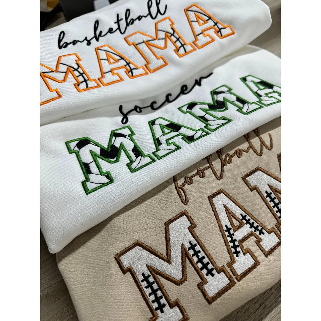 Embroidered Baseball Mama Glitter Crewneck Sweatshirt