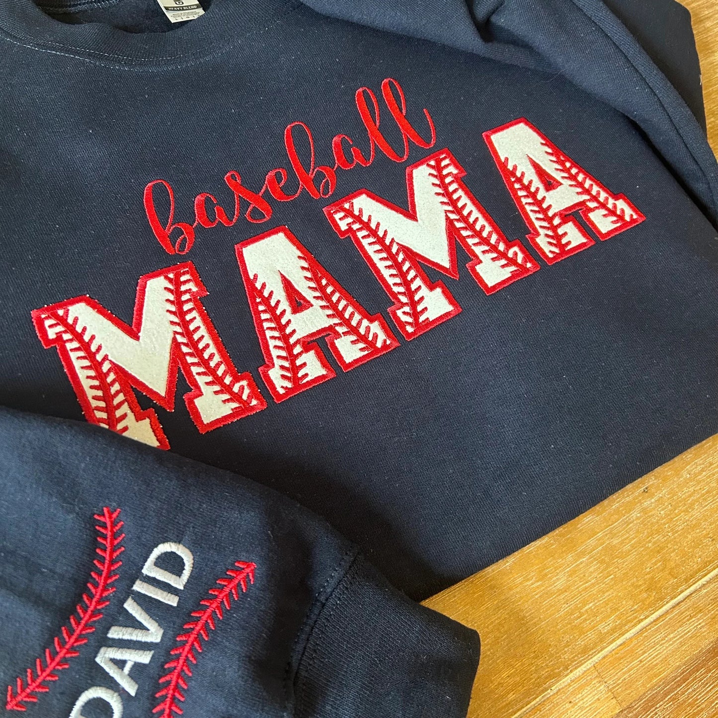 Embroidered Baseball Mama Glitter Crewneck Sweatshirt