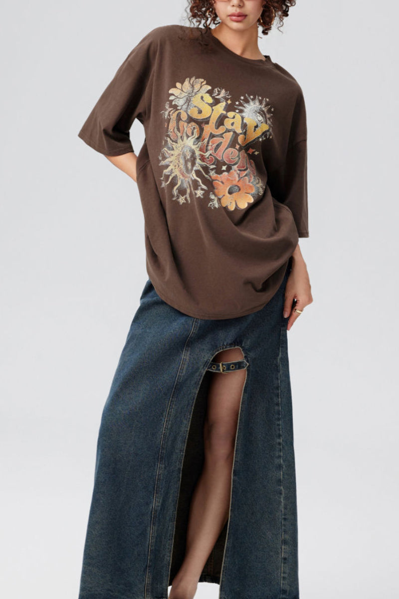 Stay Golden Terry Round Neckline Graphic Tee